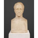 19th Century English school a portrait bust of John Gibbons (1777-1851), marble, unsigned, 30 x 24 x
