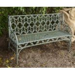 A gothic style cast aluminium green painted garden bench 138cm wideCondition report: In weathered