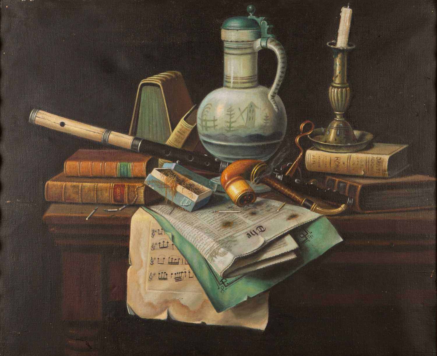 In the manner of William Michael Harnett (1848-1962) still life, oil on canvas, 49cm x 60cmCondition - Image 2 of 4
