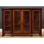 A 19th century mahogany breakfront bookcase cabinet the wire mesh fronted glazed doors enclosing