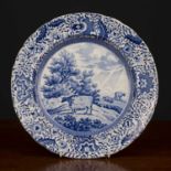 An early 19th century blue and white plate from the Durham Ox series, unmarked, circa 1830, 25.5cm