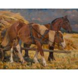 Helvig Kinch (1872-1956 Danish) 'Working Horses', oil on canvas, signed with a monogram lower