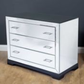 A contemporary mirrored three drawer chest with ebonised plinth base, 101cm wide x 52cm deep x 80.