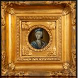 A miniature portrait of Bonny Prince Charlie, reverse glass painting, set within a decorative gilt