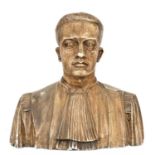 A 1930's painted plaster head and shoulder male bust signed 'R.Belnest 1937-40 M.A.Pierson' 73cm