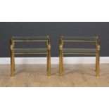 A pair of contemporary brass and glass two tier tables, 60cm wide x 39cm deep x 56.5cm highCondition