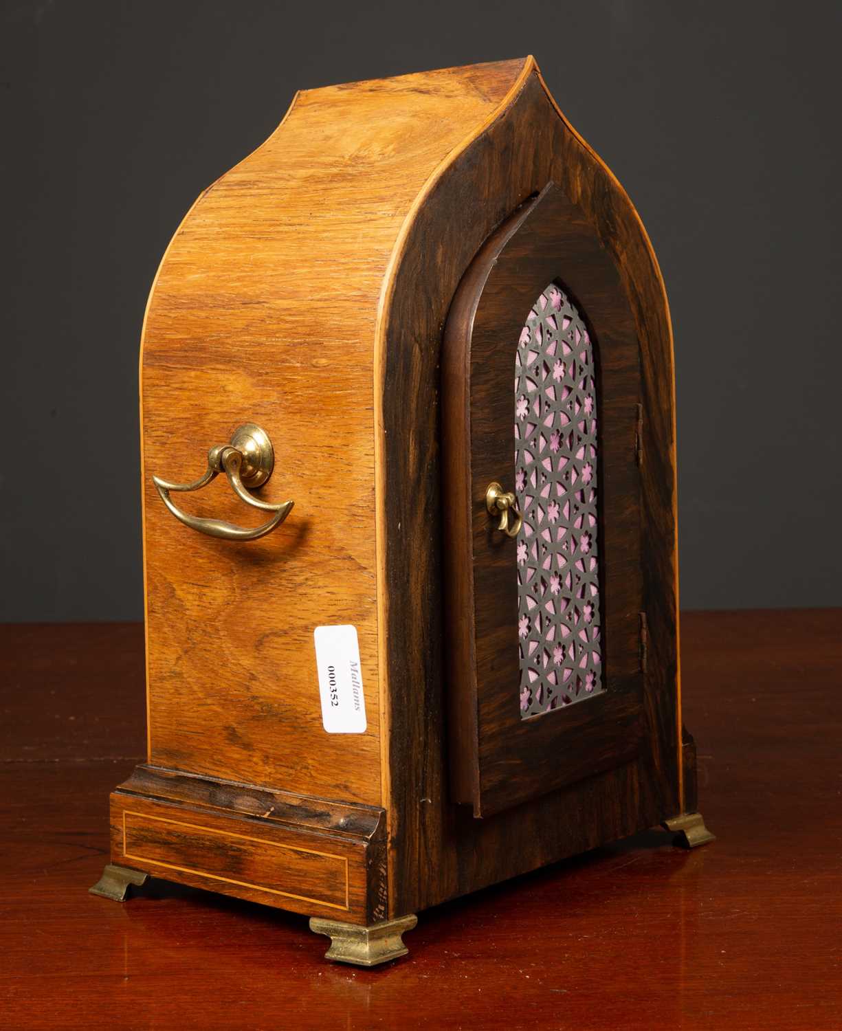 An antique French rosewood cased mantle clock the shaped case with decorative inlay, carrying - Image 4 of 6
