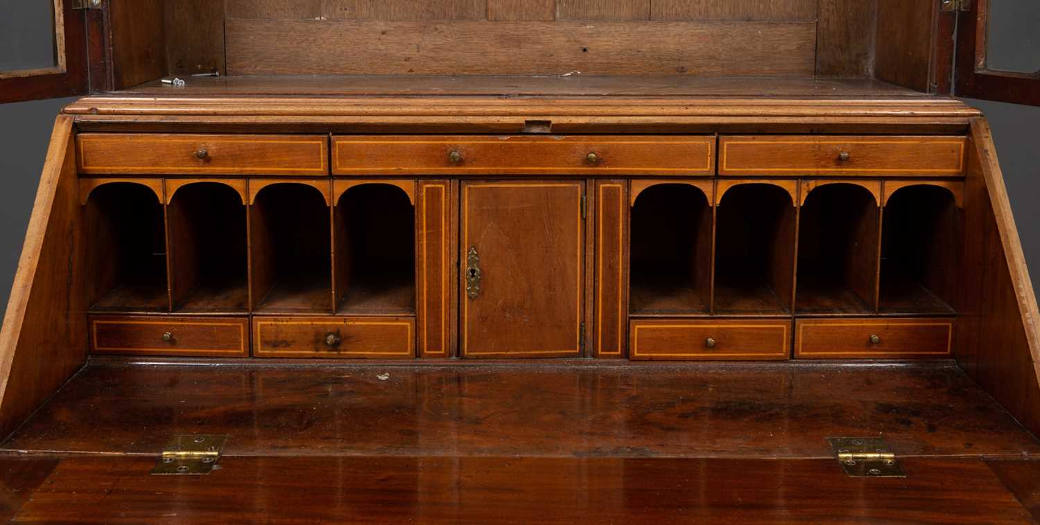 A George III mahogany bureau bookcase with astragal glazed doors to the upper section enclosing - Image 3 of 5