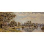 S. Key (19th century English school) pastoral scene with barges on a river, watercolour, signed