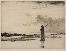 Norman Wilkinson (1878-1971) A lone huntsman, etching, pencil signed in the margin, 22.5 x 30cm