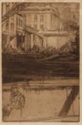 Frank Brangwyn (1867-1956) The Fishmonger's Hall from the river, etching in sepia, 18.5 x 12cm *