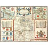 John Speed Map of Huntington, 1662 hand coloured double page engraving 40 x 52cm.