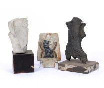 Modern School Two small sculptures on plinth bases 22cm and 18cm high; together with a small pottery