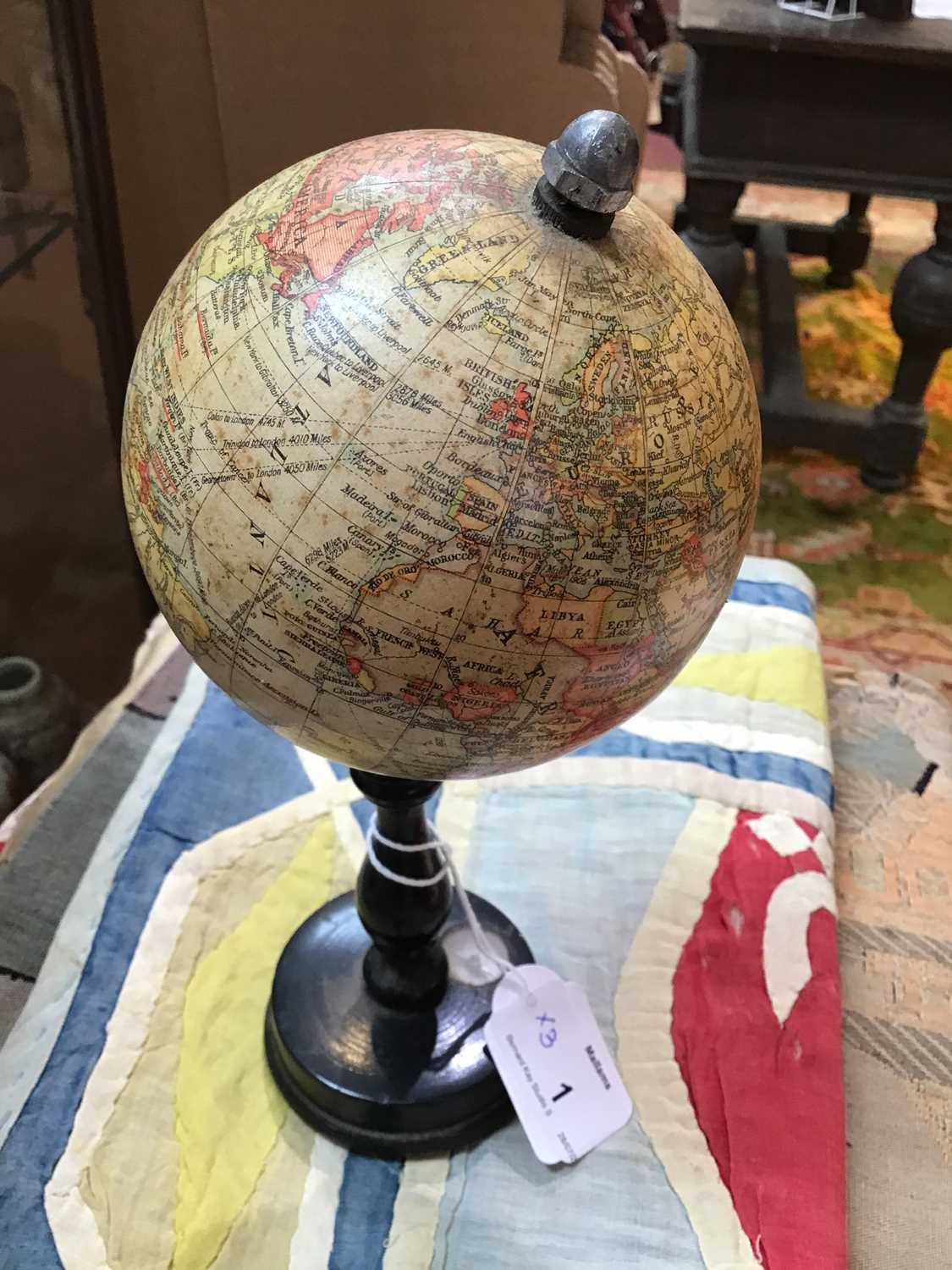 A 4" terrestrial globe by Geographia Ltd on ebonised stand inset compass, 23cm high, a three - Bild 9 aus 11