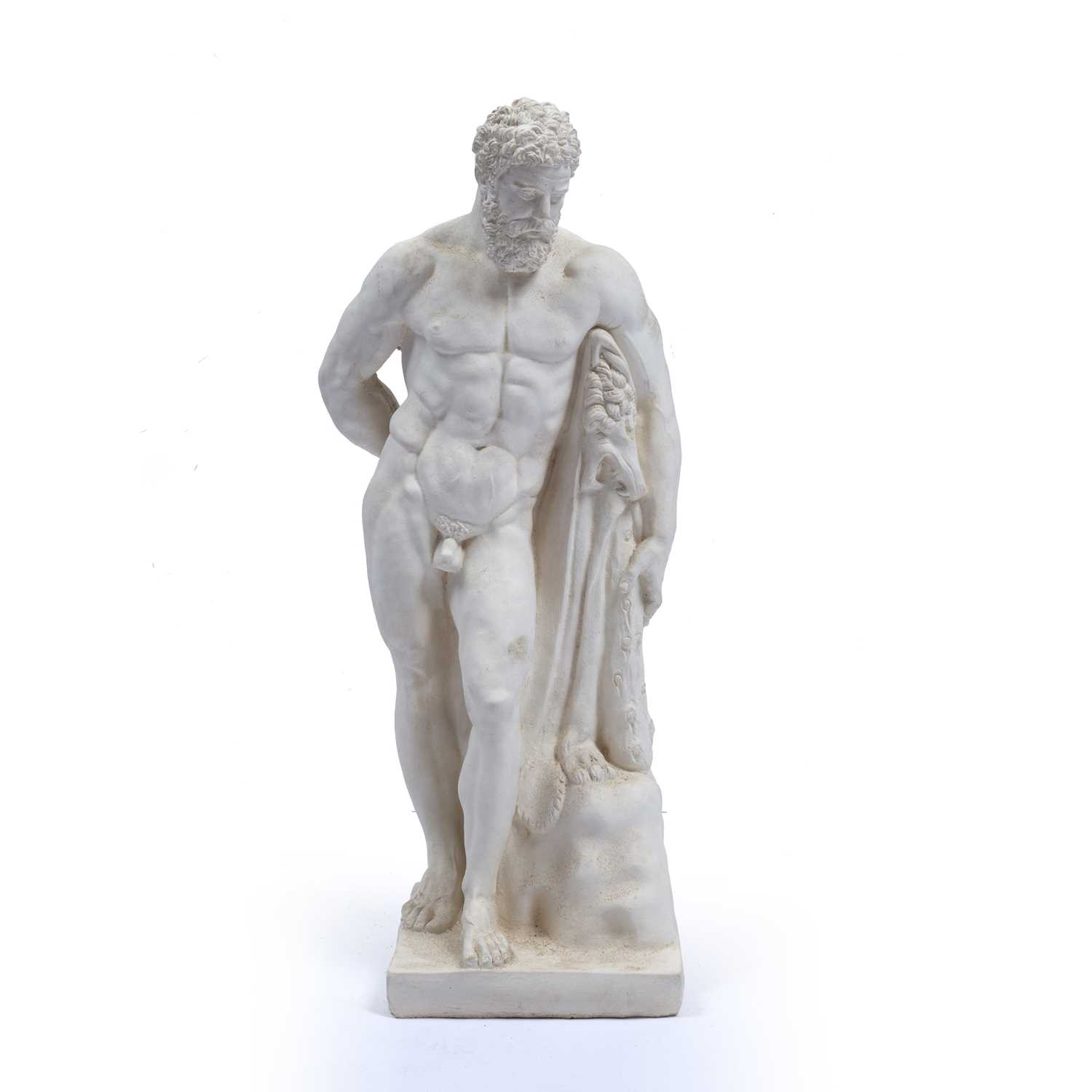 A plaster replica of the Farnese Hercules, the subject leaning on his club draped in a lion skin,
