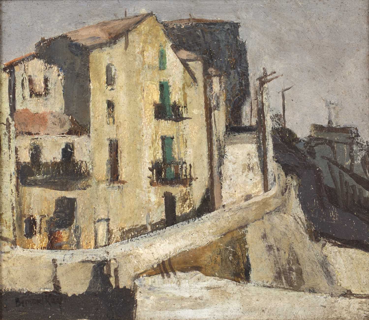 Bernard Kay (1927-2021) Houses in Banyuls, 1970 signed, dated, and titled (to reverse) oil on