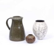 Phil Rogers (1951-2020) Green glazed jug impressed potter's seal 22cm high; together with a small
