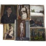 Bernard Kay (1927-2021) Ten early oil paintings, circa 1940 mainly nude studies and portraits (10).