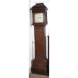 A 19th century oak country made longcase clock, the painted square dial indistinctly signed A.W.