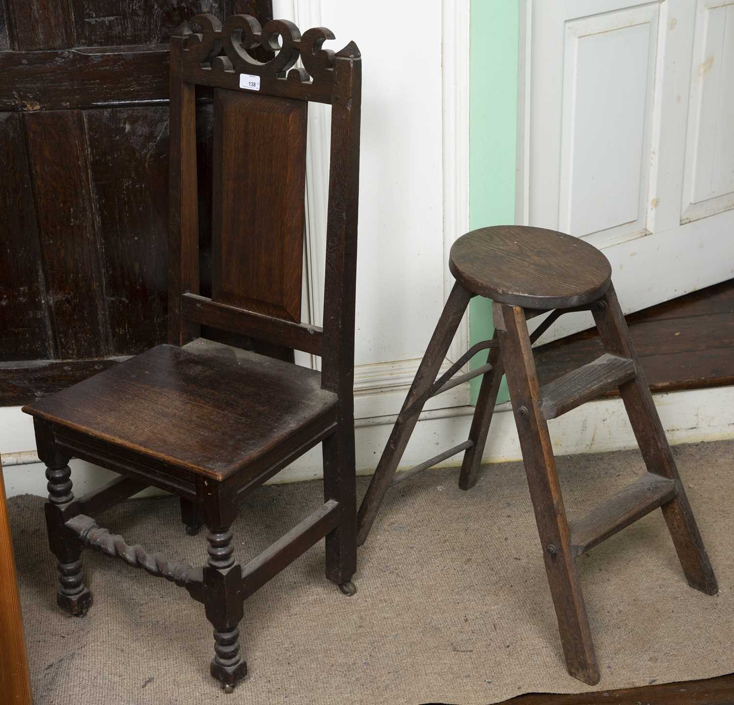 An 18th century oak side chair, the panelled back with scroll pierced top rail, having solid seat, - Image 2 of 2