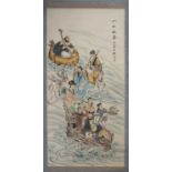 Two 20th century Chinese painted scrolls depicting Shoulau and attendant figures and a Samurai