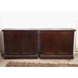 A pair of 19th century mahogany cupboards, each with a pair of panelled doors enclosing shelving, on