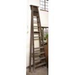An antique pine tall step ladder