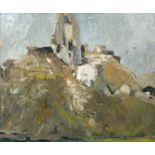 Bernard Kay (1927-2021) Corfe Castle, 1953 signed and dated (to reverse) oil on board 76 x 92cm.