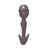 A Papua New Guinea food store hook, carved wood male head at one end and hook on the other, 44.5