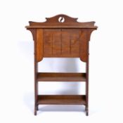In the manner of Liberty & Co Arts and Crafts oak bureau, with crossbanded inlay, unmarked, 83cm x