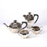 Art Deco four-piece silver tea/coffee set bearing marks for Frank Cobb & Co Ltd, Sheffield, 1932,