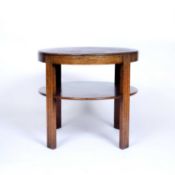 1930's Oak circular table with under tier shelf, unmarked, 57cm x 54cmCondition report: At