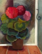 M Mann (Contemporary) 'Geraniums' oil on panel, signed and dated 1973 lower right, 50cm x 39.5cm