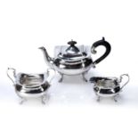 Silver three piece bachelor's tea set consisting of bachelor's teapot, sucrier and milk jug, bearing