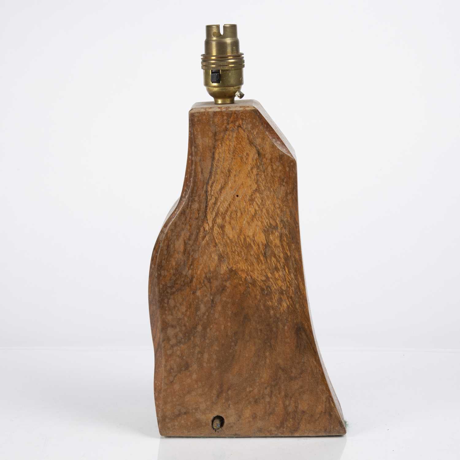 Cotswold School walnut carved table lamp, decorated with a wren motif, unsigned, 31cm high - Image 3 of 3