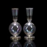 In the manner of Ludwig Moser (1833-1916) pair of glass vases with enamel decoration, unsigned, 14cm