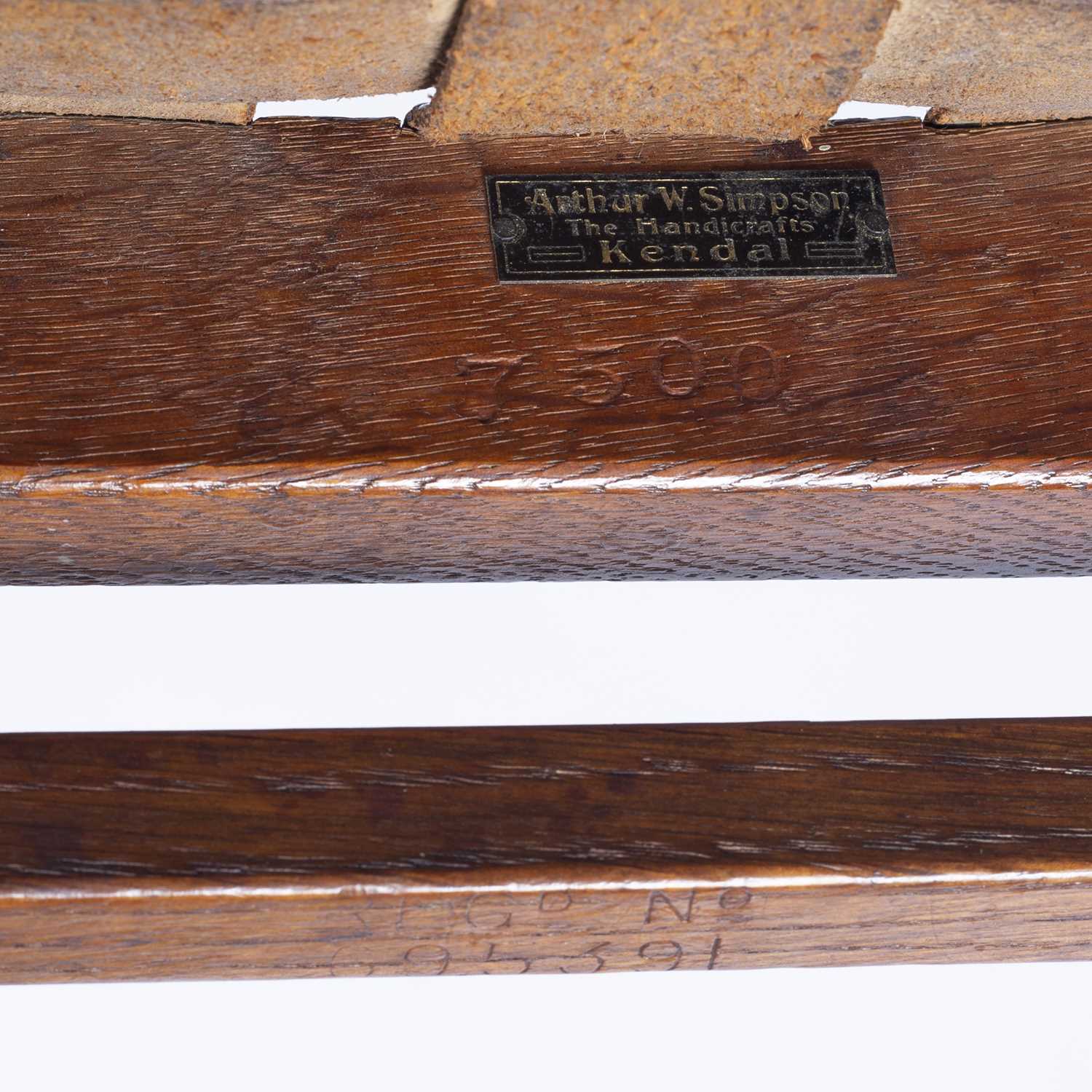 Arthur Simpson (1857-1922) of Kendal Arts and Crafts oak stool, with interwoven leather straps, - Image 7 of 7