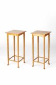 Attributed to Andrew Dumolo pair of small side tables, fruitwood, with inlaid border, unsigned, 65cm