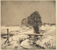 J M (French 20th Century School) 'Untitled landscape' engraving, initialled lower right, 33cm x