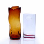 Rosenthal Glass 'Sack/bag' vase, with acid etched mark, 30cm high, and an Italian Ivat glass dimpled