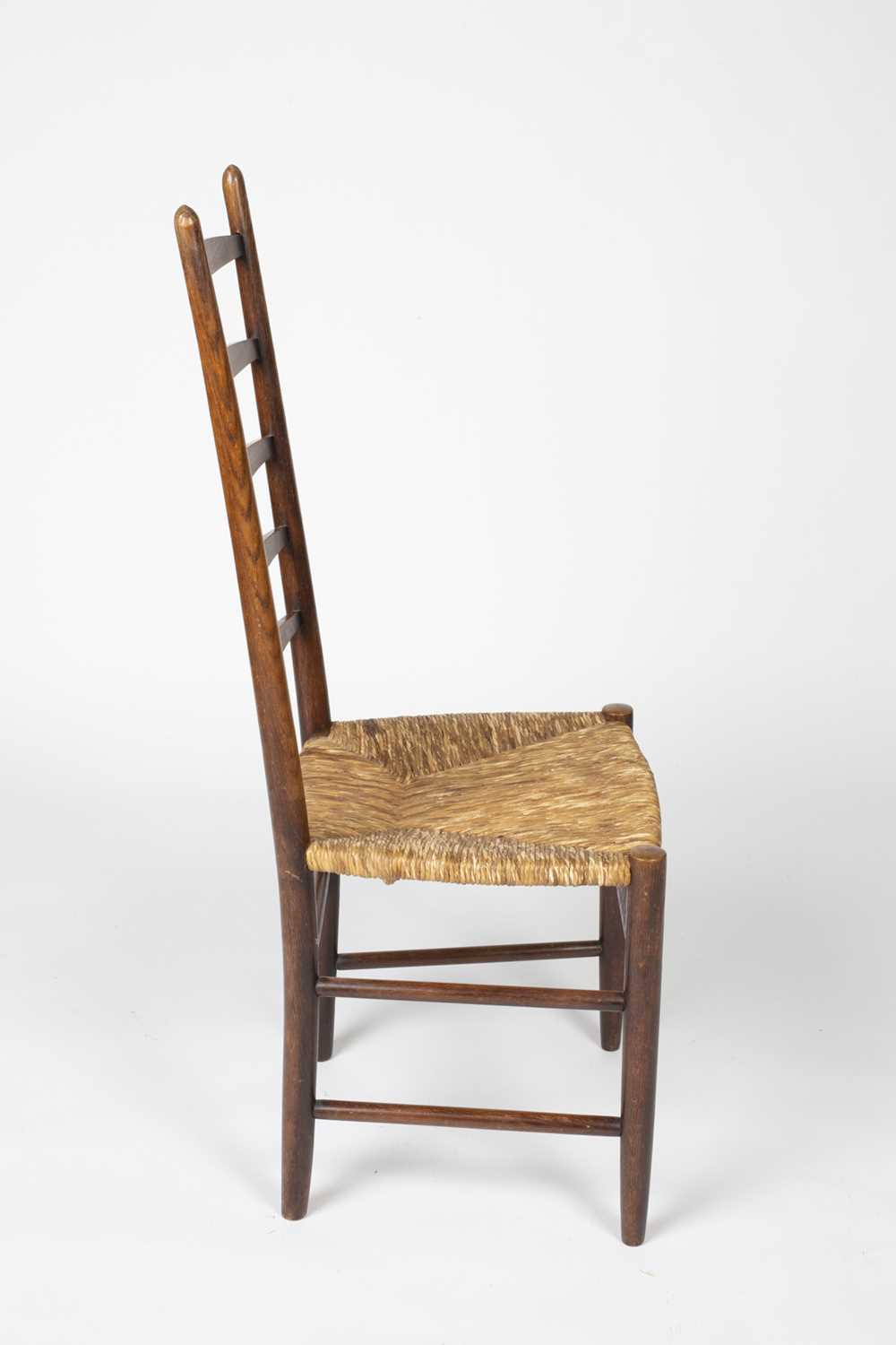 Arts & Crafts set of eight oak ladderback dining chairs with raffia seats, unmarked, 110cm high (8) - Image 2 of 9