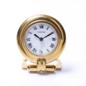 Must De Cartier alarm clock, in gold-coloured frame, the white dial with black Roman numerals, in