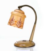 Bauhaus style desk lamp mid 20th Century, with transfer decorated glass shade, unmarked, height
