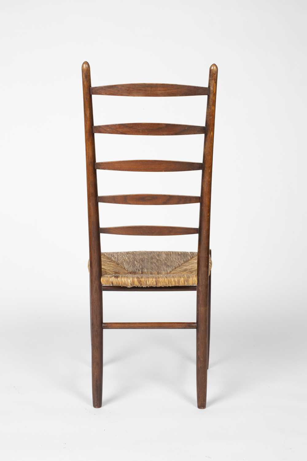 Arts & Crafts set of eight oak ladderback dining chairs with raffia seats, unmarked, 110cm high (8) - Image 4 of 9