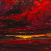 Hugh Murdoch (1945-2010) 'Intense sunset' oil on canvas, signed lower right, 28cm x 28cmCondition