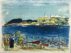 Jens Lindgaar (20th Century Danish School) 'Indistinctly titled harbour scene' lithograph,