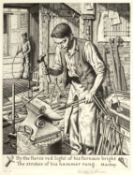 Stanley Anderson (1884-1966) 'Making the gate' copper engraving, numbered edition 70 in pencil,