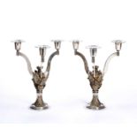 Hector Miller (b.1945) for Aurum Designs Pair of silver and silver-gilt candelabra, bearing marks