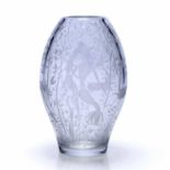 Attributed to Orrefors of Sweden large etched glass vase, early/mid 20th Century, decorated with