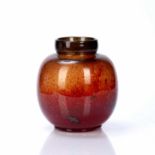 Attributed to Monart Glass red bubble glass vase with applied foot, unsigned, 18cm highCondition